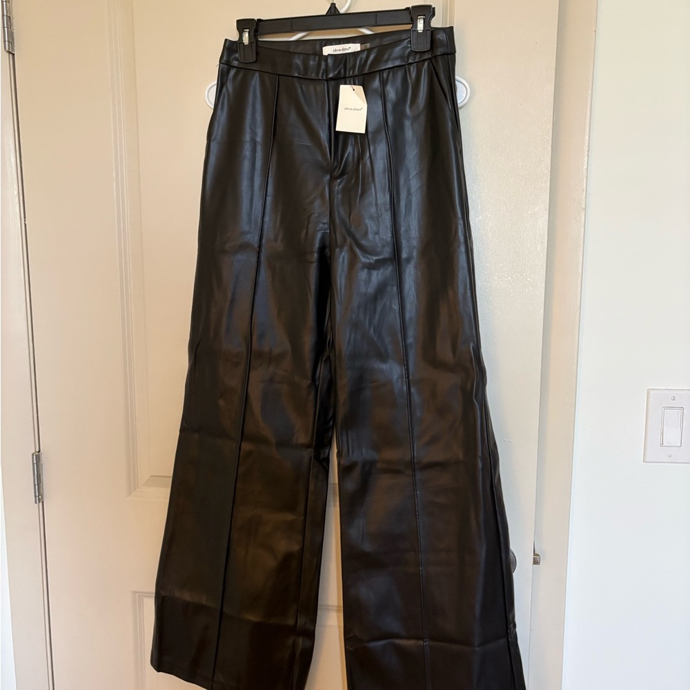 Black Faux Leather Wide-Leg Pants